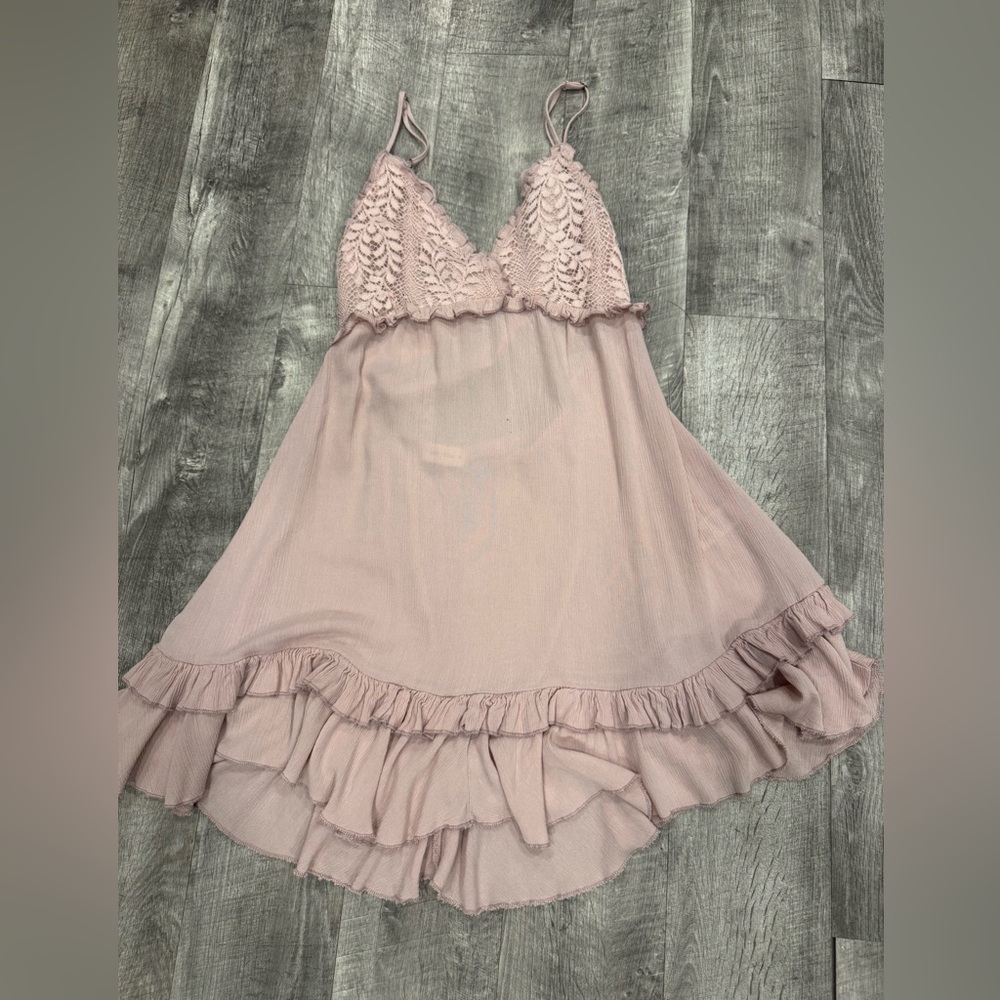 Lace Trim Pink Dress